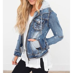Medium Wash Hooded Denim Jacket